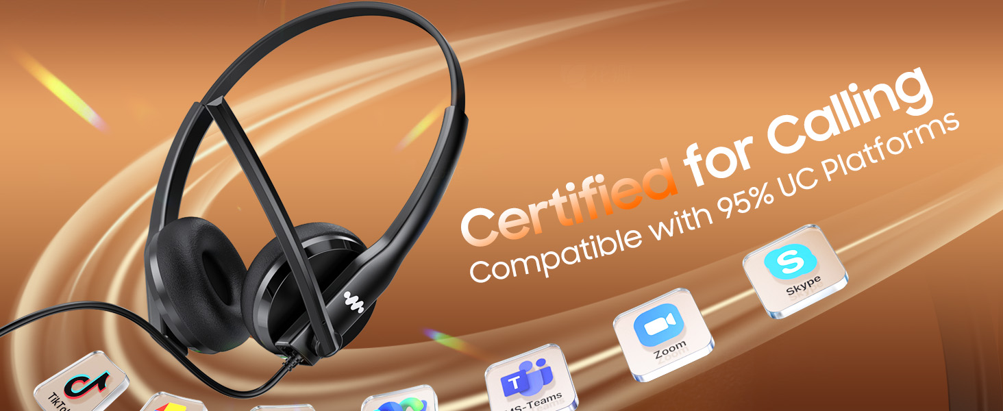 USB work headset with mic for Teams Zoom Skype Webex Facetime Google Meeting Calling