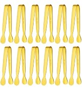 BEWOS 12Pcs Mini Serving Tongs - 4.3 Inch 304 Stainless Steel Ice Tongs, Gold Serving Tongs for C...