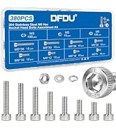 DFDU 380PCS M5 Hex Socket Head Cap Screw Assortment Kit 304 Stainless Steel | Metric Machine Bolt...