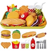 BUYGER Fast Food Play Food Toys for Kids Toddler Children Toy Kitchen Accessories Playset Plastic...