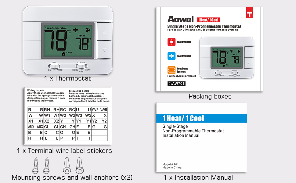 Non-Programmable Thermostat for Gas, Oil, or Clectric Furnaces