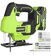 FASTPRO 20V Cordless Jig Saw Kit, Electric Jigsaw with 10pcs Blades &amp; Laser Guide, Included 2.0 A...
