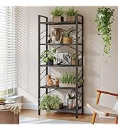 DurayLoly 5 Tier Bookshelf, Industrial Tall Bookcase, Modern Display Book Shelf with Metal Frame ...