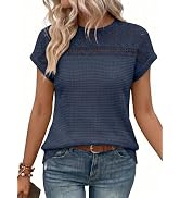Dokotoo Women's Tops Casual Scoop Neck Short Sleeve Waffle Knit Hollow Out Shirts Loose Tunic Top...