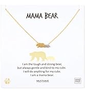 MUSTHAVE Mama Bear 18K Gold Plated Necklace with Message Card, Two Tone Yellow and White Color, A...
