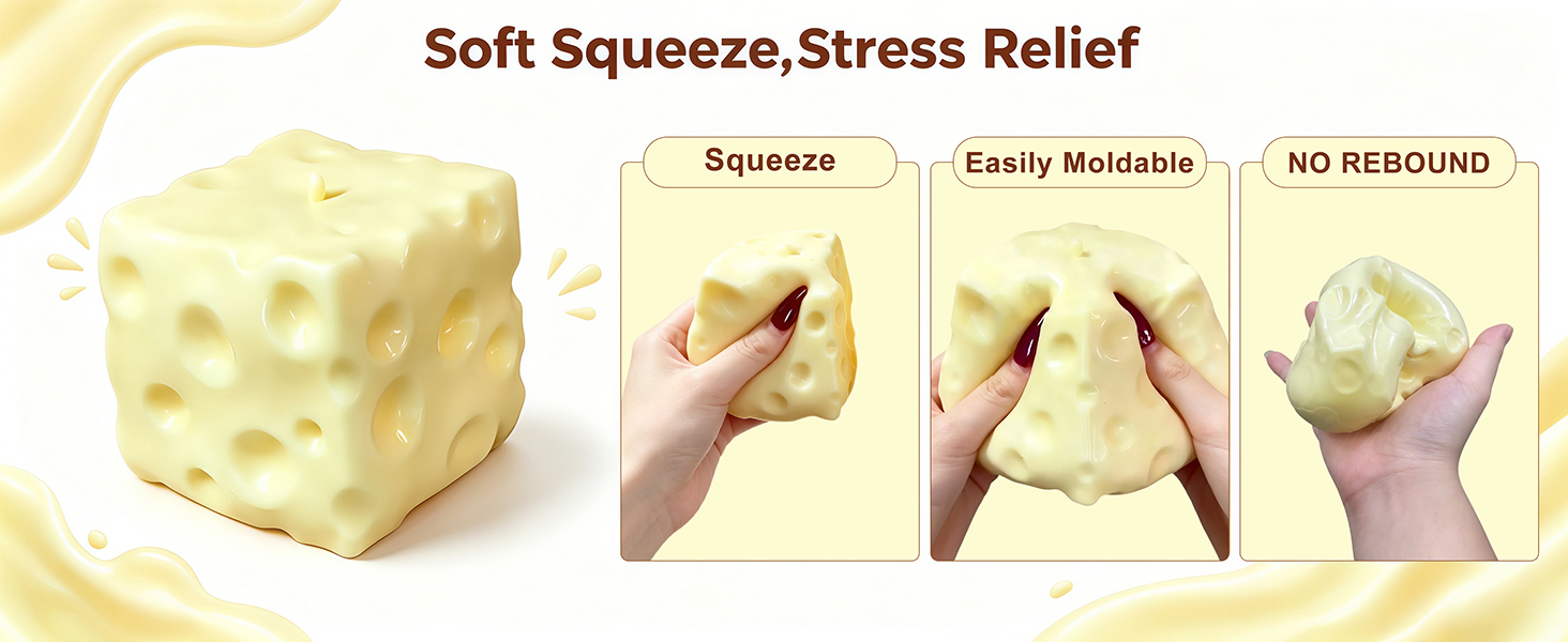 Cheese-Shaped Coconut Oil Stress Squishy Ball-Soft Jelly with a Bubblegum Texture,Slow-Rising Fidget