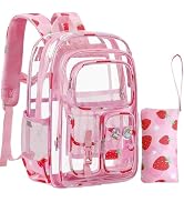 Unineovo Clear Backpack for Kids, Strawberry Backpack for Girls, Water-Resistant See Through Book...
