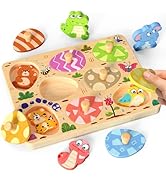 Zeoddler Wooden Puzzles for Toddlers, 8 Pcs Animal Matching Egg Puzzle, Montessori Toys for Boy G...