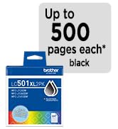 Brother Genuine LC501XL2PK Black High Yield Ink Twin-Pack: Up to 500 pages each*