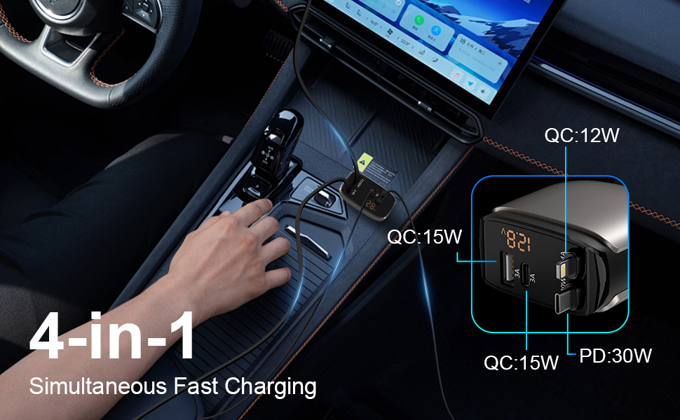 Retractable Car Charger USB c, a car charger for your cell phone, travel companion