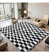 Checkered Area Rugs for Bedroom Living Room,4x6 Black and White Fluffy Soft Checkered Rug Fuzzy S...
