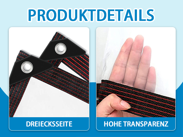 Product detail showing black triangular surface with red stitching and metal grommets, demonstrating high transparency and triangular edge features.