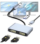 DisplayPort Splitter for Dual Monitors, 4K@60Hz USB-C to DisplayPort Adapter, Type-C Docking Stat...