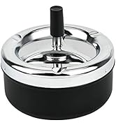 Round Push Down Ashtray with Spinning Tray Metal Cigarette Ash Tray Large 5.2 Inches Home Ashtray...