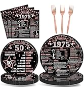 CHUNNIN 96Pcs 50th Birthday Plates and Napkins Women Back in 1975 Party Decorations Rose Gold 50 ...
