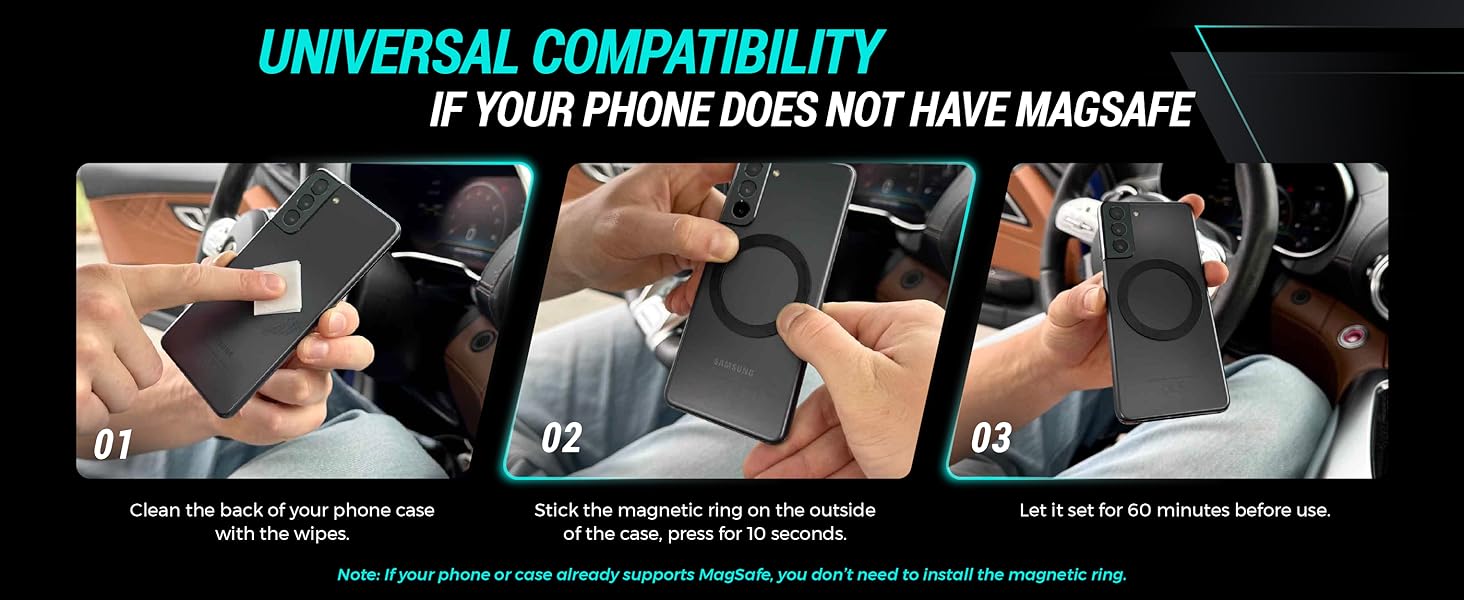 Use the ring sticker if your phone does not have magsafe