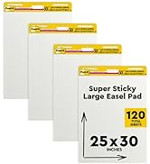 Post-it Super Sticky Easel Pad, 25 in x 30 in, White, 30 Sheets/Pad, 4 Pads/Pack, Great for Virtu...