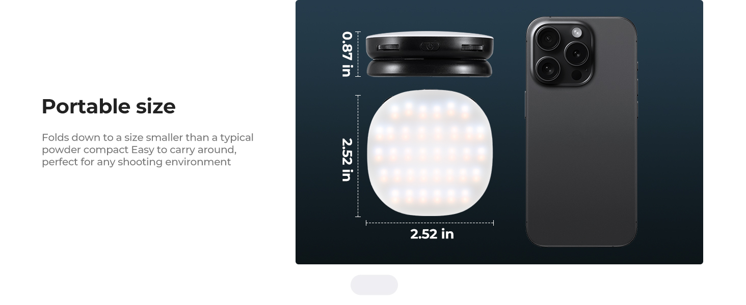 Text reads 'Portable size'. Product interface diagram showing touchscreen or control panel with dark background.