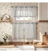 jinchan Blue Linen Kitchen Curtains and Valance Set Rod Pocket | Textured linen look filters sunl...