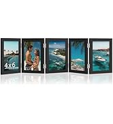 DUENPY 5 Folding 4x6 Picture Frame Horizontal Engineered Wood Accordion Photo Frame with Plexigla...