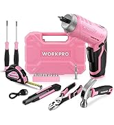 WORKPRO Pink Tool Set with 3.7V Rotatable Electric Screwdriver, 18PCS Portable Ladies Home Tool K...
