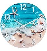 Alarllok Beach Decor Indoor Outdoor Glass Wall Clock Waterproof for Patio Pool Bathroom Living Ro...