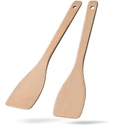 Hefild 2PCS Wooden Spatulas for Cooking, 13inch Uncoated Beech Wood Turners for Frying, Non-Scrat...