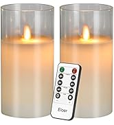 Eloer Glass Flameless Candles with Remote LED Battery Pillar Candles Flickering Realistic Flames ...