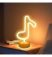 ENUOLI Music Notes Neon Lights with Base Warm White Decor Neon Sign Led Music Notes Night Light W...