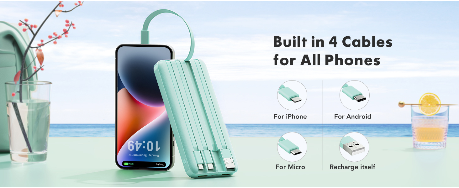 portable charger with built in cables Qing