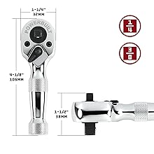 Powerbuilt 1/4" x 3/8" Drive Stubby Dual Head Ratchet Handle