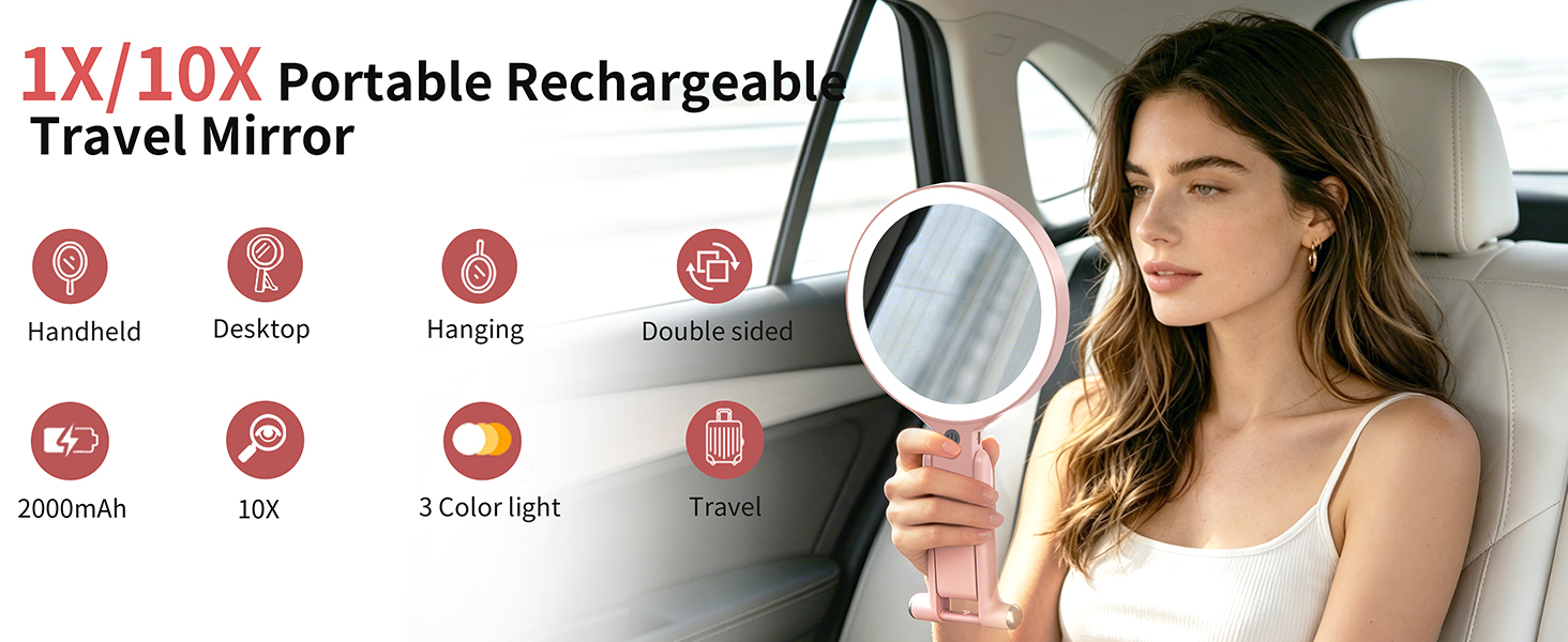 1X/10X Portable Rechargeable Travel Mirror