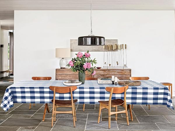 navy blue checkered table cloth for farmhouse