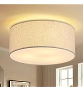 12.6" Modern Close to Ceiling Light with Linen Fabric Drum Shade,3-Light Semi Flush Mount Ceiling...
