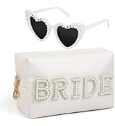 TEBIEKOY Bride To Be Gift Set - Bride Makeup Bag and Pearl Sunglasses, Bling Pearl Patch Cosmetic...
