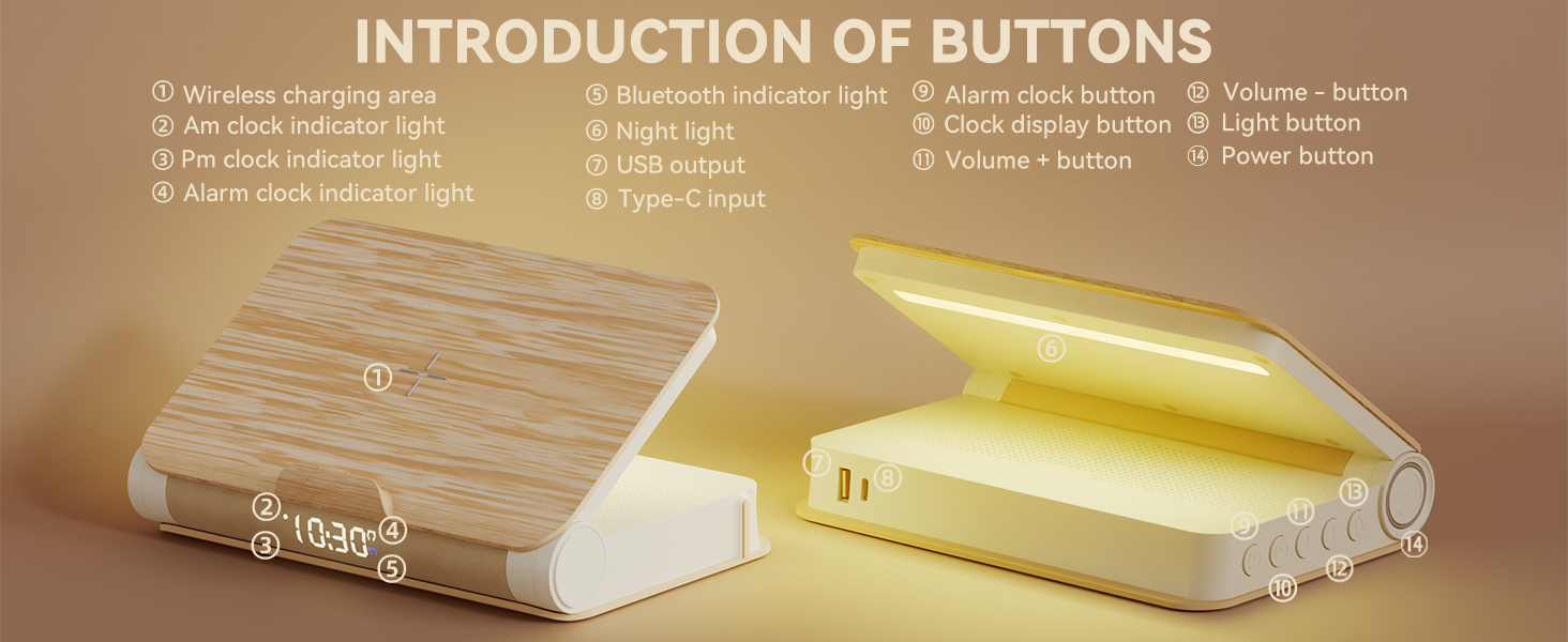 Vivilumens Sunrise Alarm Clock Buttons of Introduction