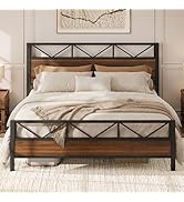LIKIMIO King Bed Frame, Tall Industrial Headboard 51.2 ", Platform Bed Frame with Strong Metal Su...