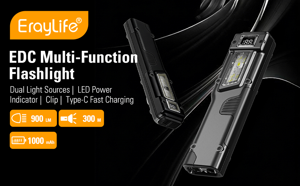 ErayLife EDC Rechargeable Dual Light Flashlight with Clip
