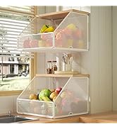 Stackable Fruit Basket for Kitchen Countertop Space Saving, Wall Mounted Mesh Metal Wire Basket w...