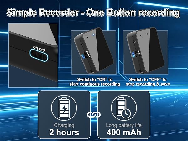 Mini Voice Recorder with Playback 45-Hour Digital Audio Recorder Portable USB-C Recording Device