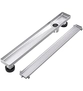 EXF Offset Linear Shower Drain 36 Inch Brushed with Reversible Flat &amp; Tile Insert Cover, 304 Stai...