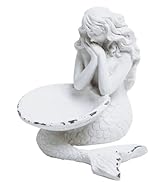 SOFFEE DESIGN Rustic White Jewelry Tray Mermaid Shell Dish, Vintage Small Figurine Ring Holder, C...