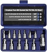 WORKPRO 13-Piece Torx Bit Socket Set T8-T60, 1/4", 3/8" and 1/2" Drive, S2 Steel 6 Point Star Bit...