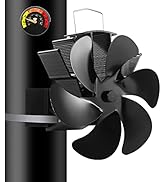 Wood Stove Fan, Pipe Fireplace Fan with Magnetic Thermometer, 6 Blades Stove Fan on Chimney, Sile...