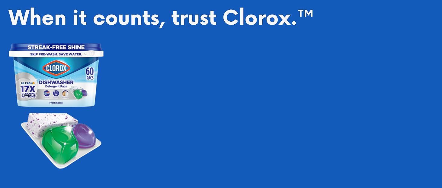 Clorox Dishwasher Pods Ultra Powerful Streak Free 60ct
