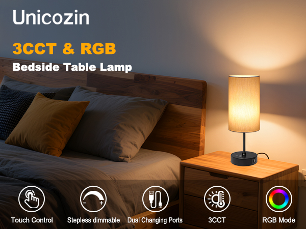 Our lamp has 5 features:touch control, stepless dimmable, two charging ports, 3cct and RGB mode. ?