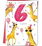 FANCYLUCKY Funny 6th Birthday Card for Girls Kids, Bday Gift for 6 Year Old Girl, Giraffe Sixth B...