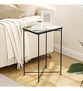 Garden 4 you Glass End Table, Small Side Table, Outdoor Side Table with Metal Frame, Bedside Tabl...