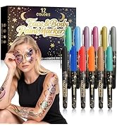 nsxsu Metallic Face Paint Pens 12 Colors, Body Paint Temporary Tattoo Markers for Skin, Athena Fa...
