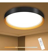 zemty 13inch Morden Black LED Flush Mount Ceiling Lights with Remote, 3 Color Temperature Selecta...